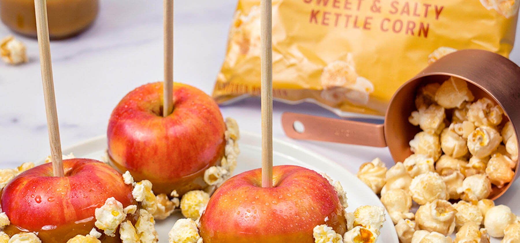 Kettle Corn Covered Caramel Apples | More Smiles With Every Bite